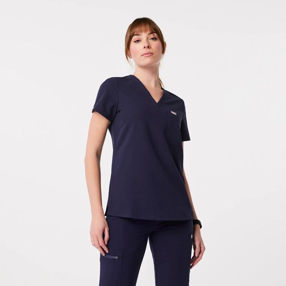 FIGS Scrub Top Catarina Technical Collection V-neck Navy Blue size Small